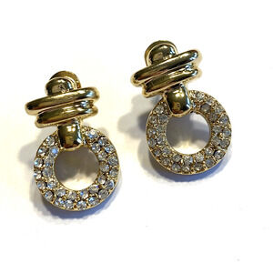 Dressy pierced earrings goldtone & rhinestones classic crystal elegant chic